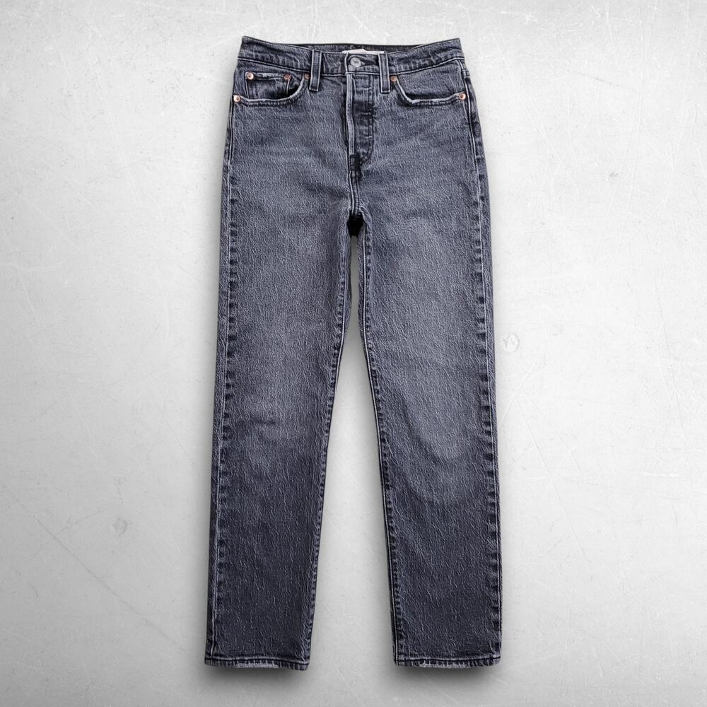 Levi's Premium Wedgie‎ Straight Jeans Women 25 Gray Mid Rise Charcoal Stretch